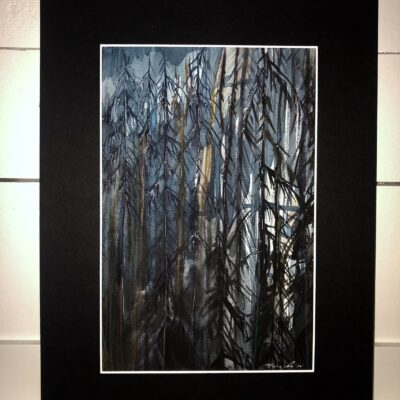Original akvarell Mörk skog 2